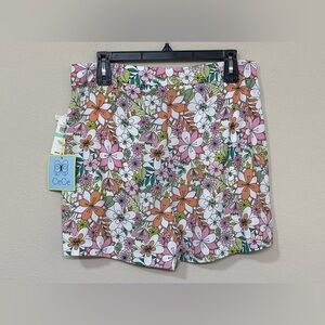 CeCe Women’s White & Pink Floral Print Mid Rise Pockets Lightweight Shorts s 8